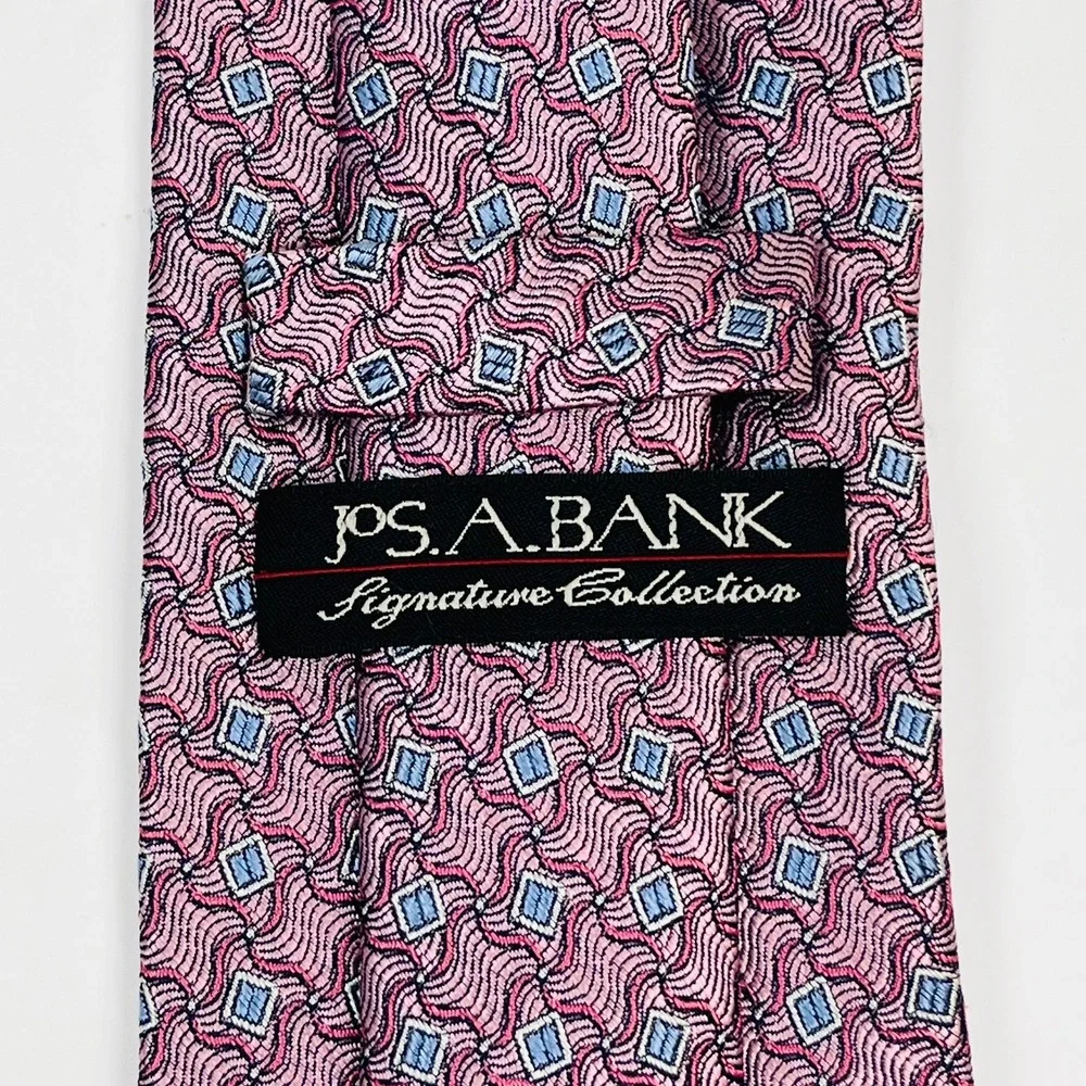 Jos. A. Bank Silk Tie Mens OS Pink Blue Geometric Signature Collection‎ Luxury